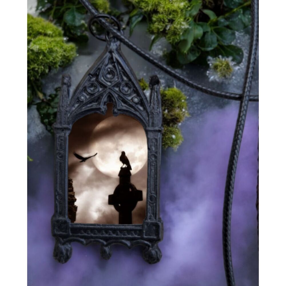 Raven Pendant Full Moon, Bat, Cross Pendant Black Arch Necklace